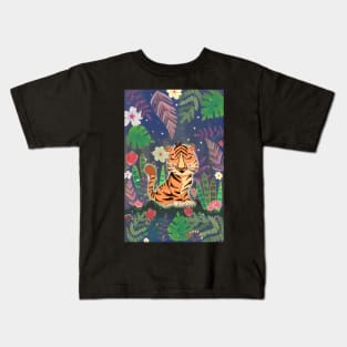 Floral Tiger cub in the Forest Kids T-Shirt